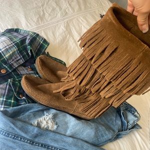 Minnetonka | Triple Fringe Suede Moccasin Boots